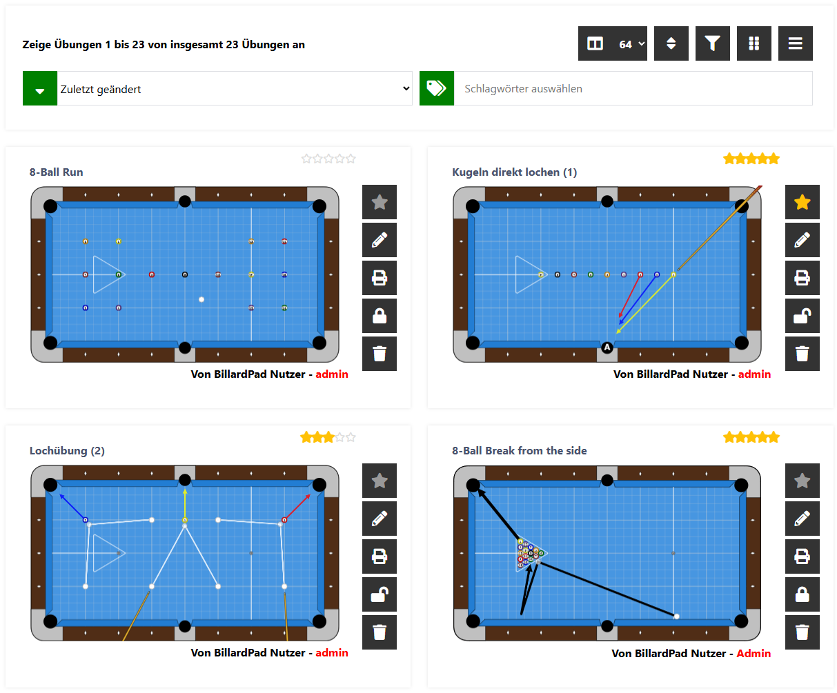 Übungen erstellen und verwalten
